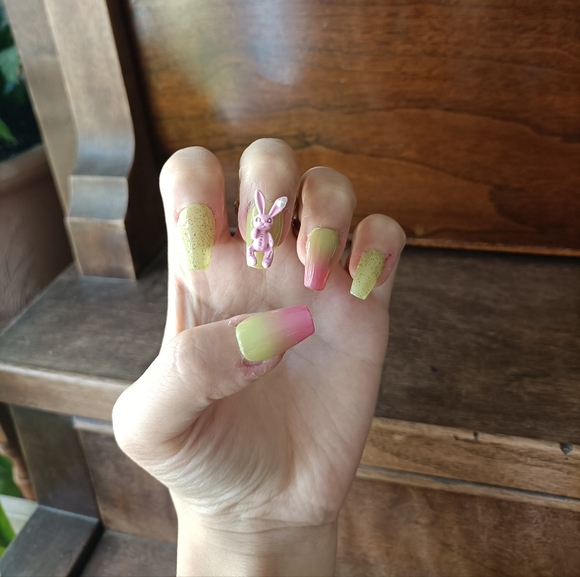 One of a Kind CUSTOM NAILS 10pcs set Size S Tropical Bunny - Picture 3 of 5
